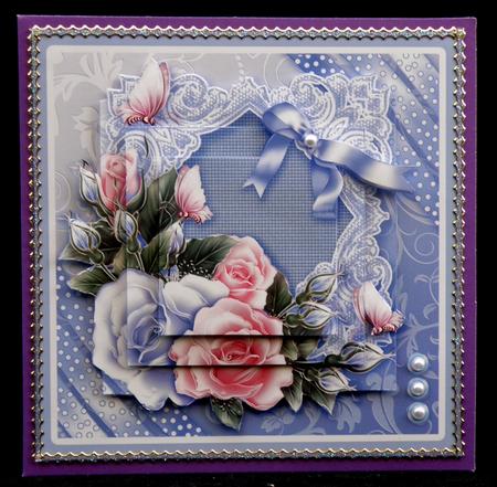 Roses and Butterflies on a Lace Frame 5in x 5in Pyramage by Suzi Cooper