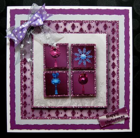 Christmas Baubles Square Layers Card Front by Suzi Cooper