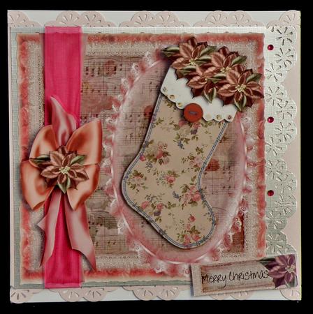 Poinsettia and Music Stocking Shabby Chic Style by Suzi Cooper