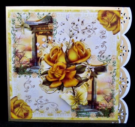 Beautiful Golden Roses 8x8 Card Topper by Suzi Cooper