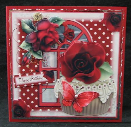 Dramatic Red Rose Cupcake Card Front Kit by Suzi Cooper
