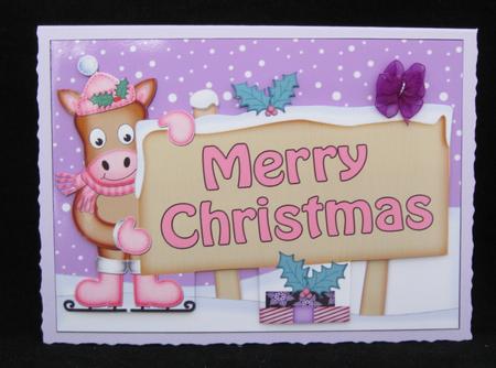Xmas Merry Christmas Horse Signpost 5x7 Easicut Decoupage by Suzi Cooper