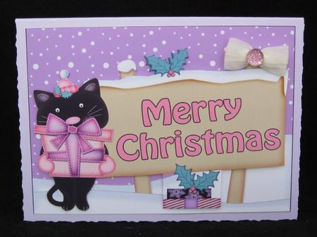 Xmas Merry Christmas Cat Signpost 5x7 Easicut Decoupage by Suzi Cooper