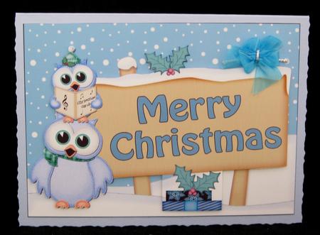 Xmas Merry Christmas Owls Signpost 5x7 Easicut Decoupage by Suzi Cooper