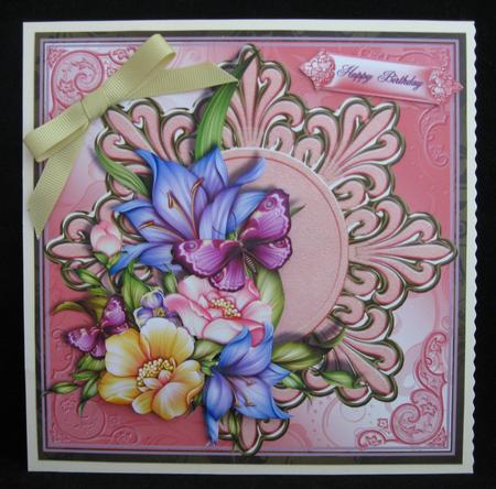 Flowers on a Pink and Gold Doiley by Suzi Cooper
