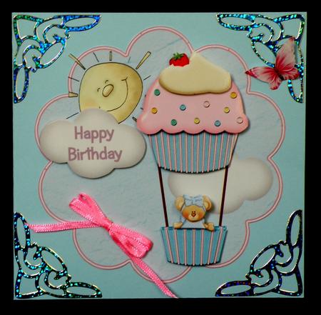 Cute Scalloped Ted in Cup Cake Balloon by Suzi Cooper