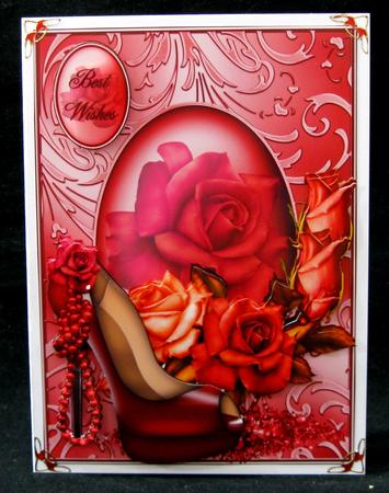 Red Rose,shoes and Pearls Card Front by Suzi Cooper