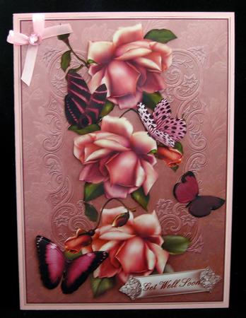 Blushing Roses on Dusky Pink Card Front by Suzi Cooper