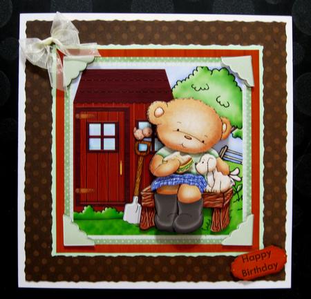 Ted's Snacktime in the Garden. Card Topper & Decoupage by Suzi Cooper