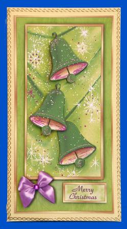 Christmas Bells & Bows - Card Front with Decoupage by Suzi Cooper