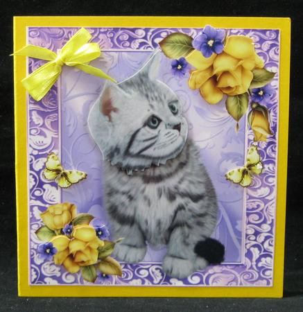 Cute Grey Cat with Yellow Roses 8x8 by Suzi Cooper