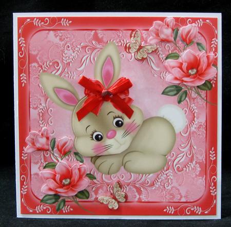 Cute Brown Bunny with Red Bow 8x8 by Suzi Cooper