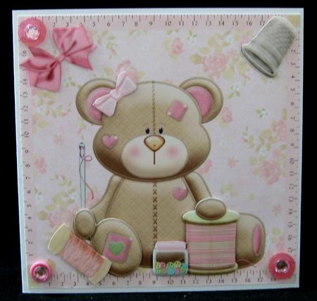Cute Patch Work Sewing Bear 8x8 by Suzi Cooper