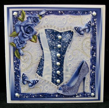 Beautiful Dark Blue Corset, Shoes & Roses 8x8 by Suzi Cooper
