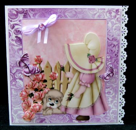 Beautiful Bonnet Girl with Pink Roses 8x8 by Suzi Cooper