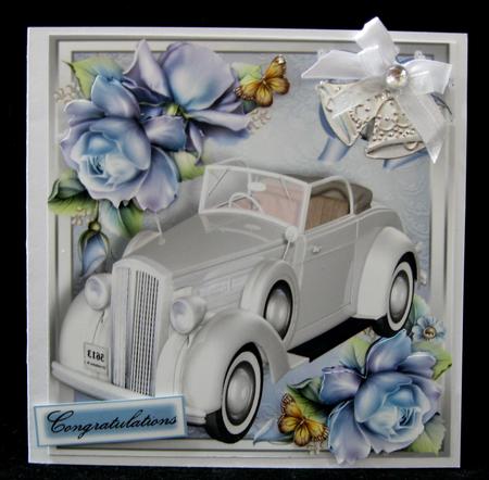 Beautiful Cream Wedding Car with Blue Roses 8x8 by Suzi Cooper