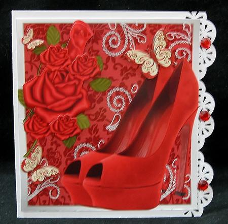 Beautiful Red High Heel Shoes with Roses 8x8 by Suzi Cooper