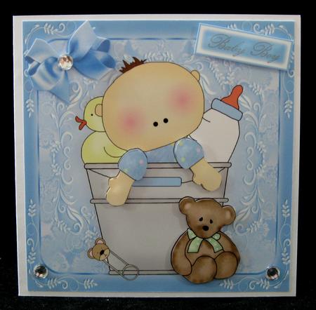 Baby Boy in Bucket with Teddy Bear 8x8 by Suzi Cooper