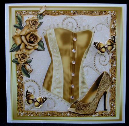 Beautiful Gold Corset, Shoe & Roses 8x8 by Suzi Cooper