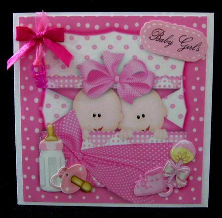 Cute Twin Baby Girls in Pink Polka Dot Box 8x8 by Suzi Cooper