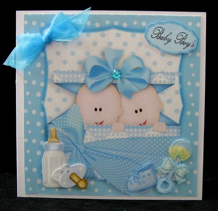 Cute Twin Baby Boys in Blue Polka Dot Box 8x8 by Suzi Cooper