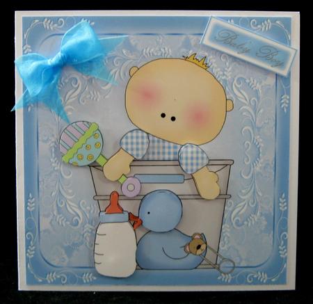 Baby Boy in Bucket with Toys 8x8 by Suzi Cooper