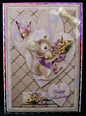 Mouse with Flowers and Hearts Card Front by Suzi Cooper
