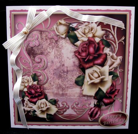 Roses at the Pond Decoupage Card Front by Suzi Cooper