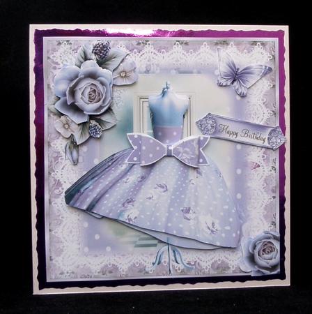 Lilac Dress with Paper Bow Card Front by Suzi Cooper