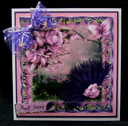 Purple Fan and Pink Roses Topper by Suzi Cooper