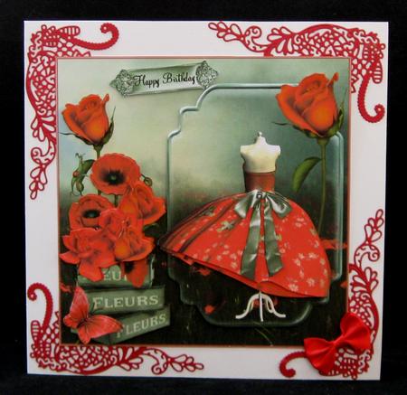 Vintage Style Rose Poppy Dress Card Front Kit by Suzi Cooper