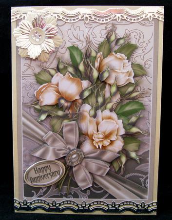 Cream Roses Bouquet in a Ribbon Wrap A4 by Suzi Cooper