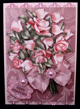 Summer Pink Roses Bouquet in a Ribbon Wrap A4 by Suzi Cooper