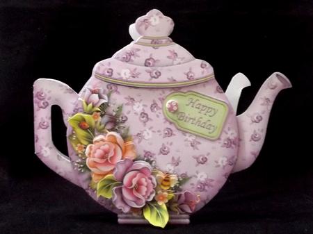 Teapot Shape Card Lilac Florals & Decoupage Card Kit by Suzi Cooper