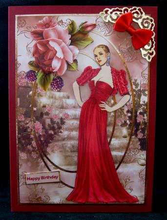 Lady in the Red Dress Card with Decoupage by Suzi Cooper