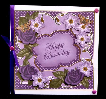 Purple Fmk Happy Birthday 7in Fancy Decoupage Topper by Suzi Cooper