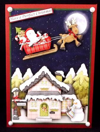 Christmas Santa Visits Nitville Card Front Decoupage by Suzi Cooper