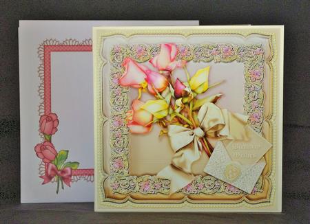 Summer Rosebuds on a Taupe Silk Cushion 8in x 8in Decoupag by Suzi Cooper