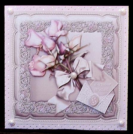 Orchid Rosebuds on an Oyster Silk Cushion 8in x 8in Decoupag by Suzi Cooper