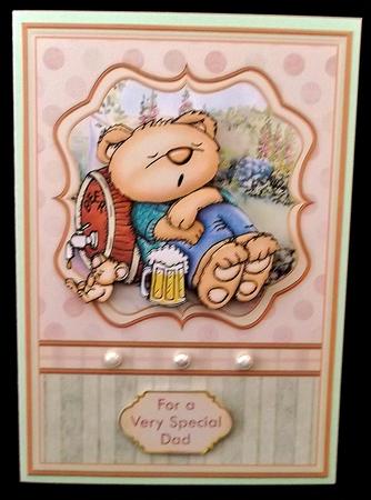 Beer Bear Snoozing Male Birthday Card Topper & Decoupage by Suzi Cooper