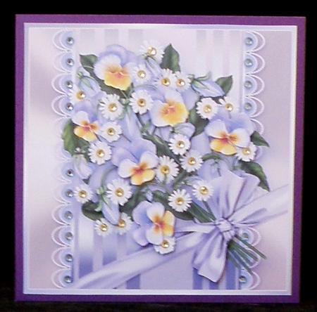 Metallic Lilac Pansies and Pearls 8in x 8in Decoupage by Suzi Cooper