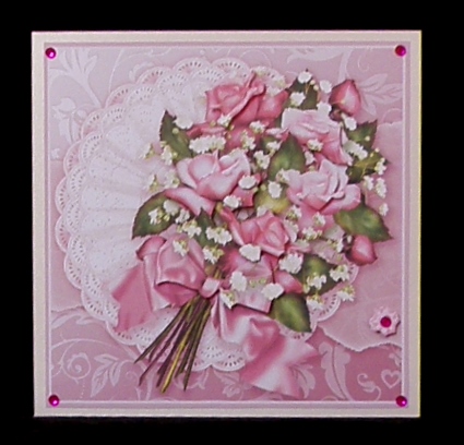Pink Roses Bouquet on a Frilly Lace Doily 8in x 8in Decoupag by Suzi Cooper