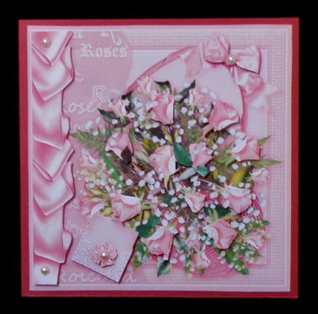 Pink Rosebuds in a Basket - 8in x 8in Decoupage by Suzi Cooper