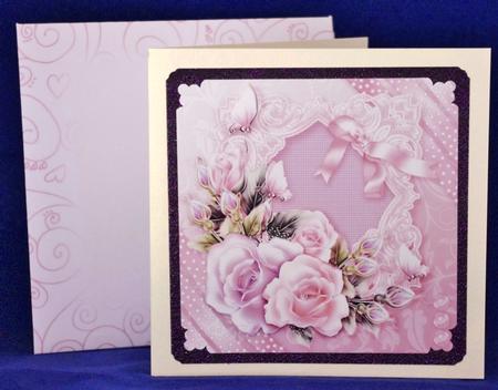 Roses and Butterflies on a Pink Fancy Frame 8in x 8in Decoup by Suzi Cooper