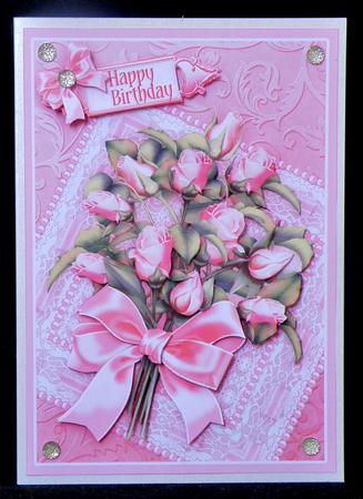 Pink Roses on a Square Lace Mat Decoupage by Suzi Cooper