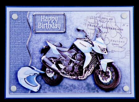 Pale Blue Motorbike Decoupage Birthday by Suzi Cooper