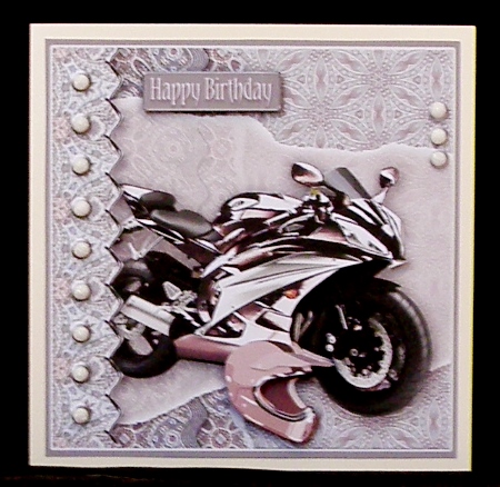 Taupe Motorbike 8in x 8in Decoupage by Suzi Cooper