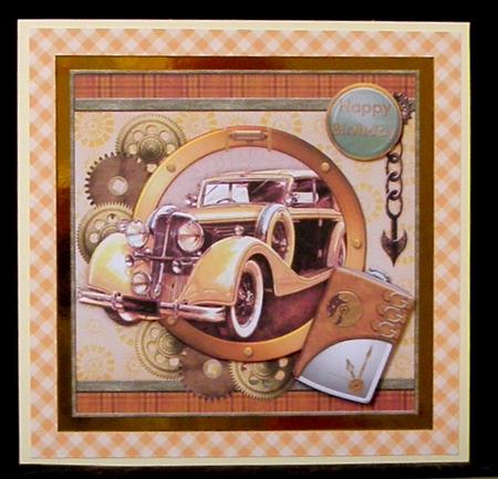 Steampunk Brown Gold Car with Ages Topper & Decoupage by Suzi Cooper