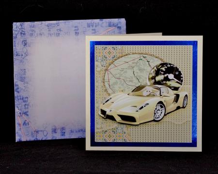 Cream Ferrari 8in x 8in Decoupage by Suzi Cooper