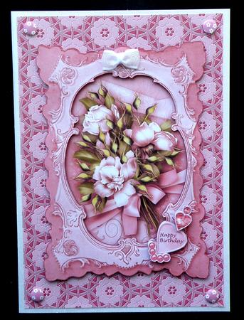 Pink Roses Bouquet in a Frame, Birthday, Decoupage Step by Step by Suzi Cooper